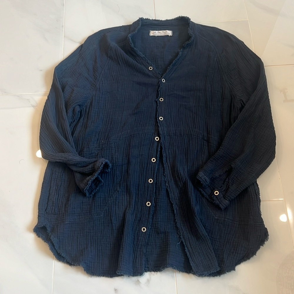 Free People Navy Blue Lightweight Button-Down Shirt